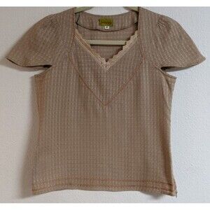 NEW~Women's JOCOMOMOLA de Sybilla Lace Trim Beige Designer Blouse 40/M Blouse